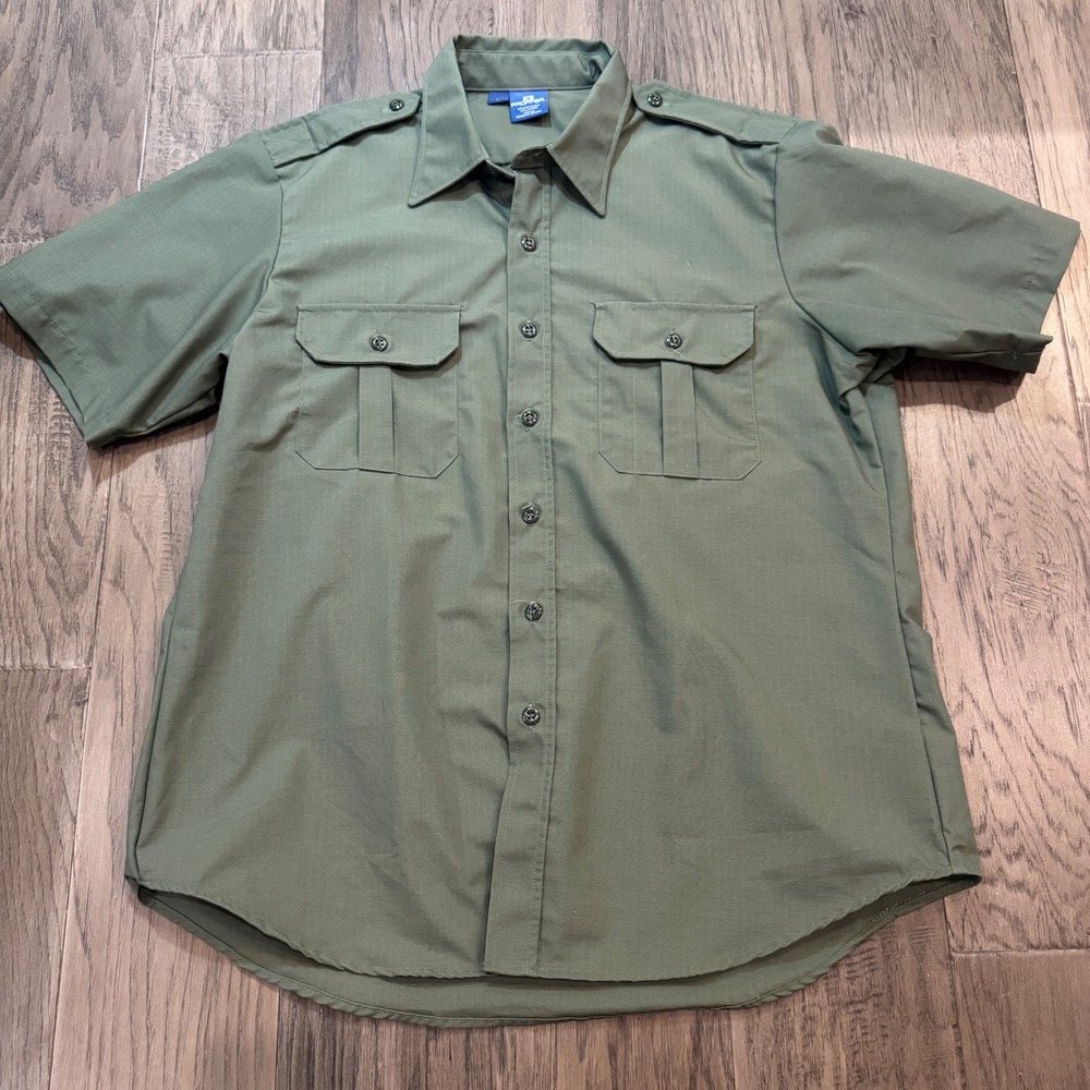 Propper Mens Olive Green Short Sleeve Button Up Shirt Military Workwear‎ Size L
